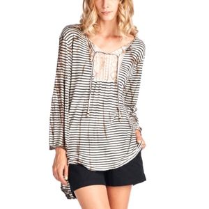 Stripe tie dye lace inset tunic